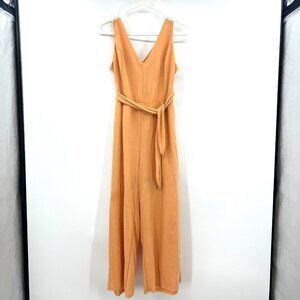 Bershka Orange Linen Like Wide Leg Crop Jumpsuit Women's Large